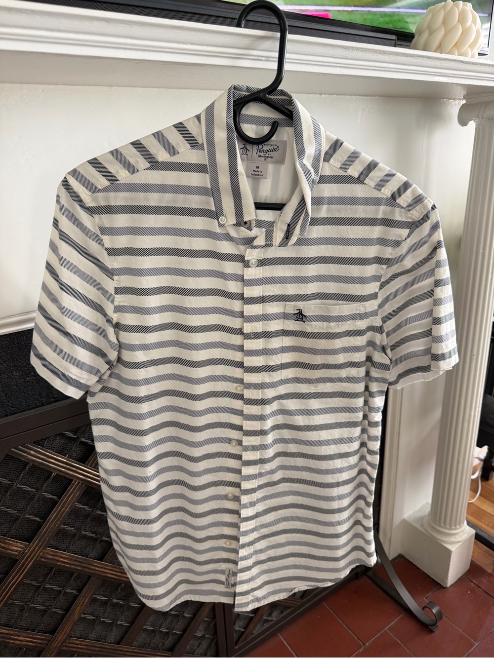 Original Penguin Blue and White Striped Short Sleeve Button-Down Size M